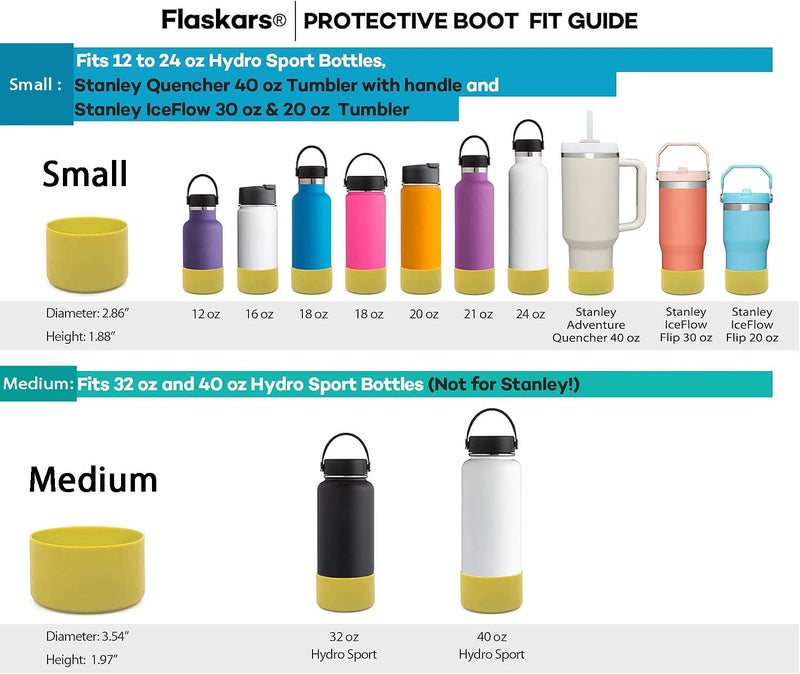 Flaskars Protective Silicone Boot for 12 oz - 40oz Hydroflask Water Bottles Anti-Slip Bottom Stanley Sleeve Cover Bumper (Medium, Yellow) - Image 3